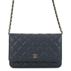 CHANEL Authentic Blue Caviar Leather Logo Wallet